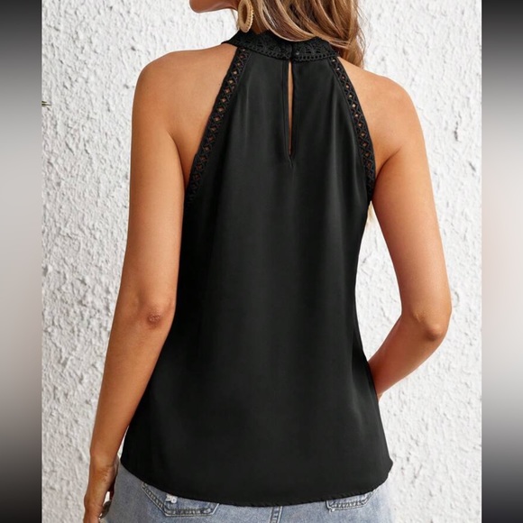 Elegant Classic Sheer Mesh Lace Halter Top Blouse Shirt Pink - Picture 7 of 12